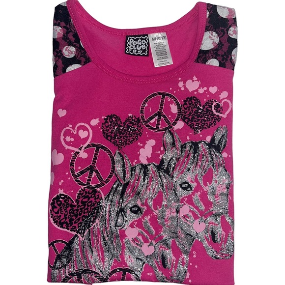 Pogo Club Pink Top, Junior Med (10/12), Horse Decal, Petal Sleeves, Crew Neck - Picture 1 of 3